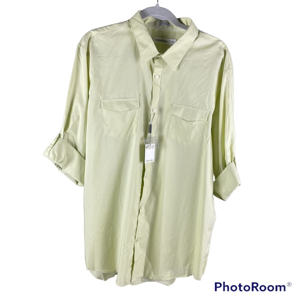 Calvin Klein 100% Cotton Pale Lime Green Button Up Blouse Woman’s Size XL